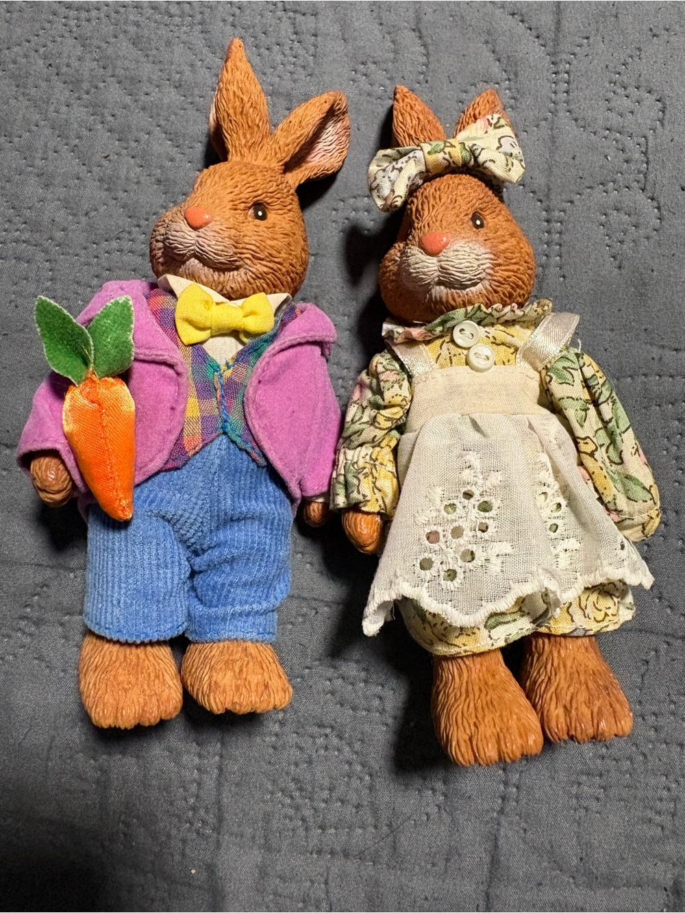 Vintage Russ Articulated Rabbit Couple Figurine Approximately 6” Tall